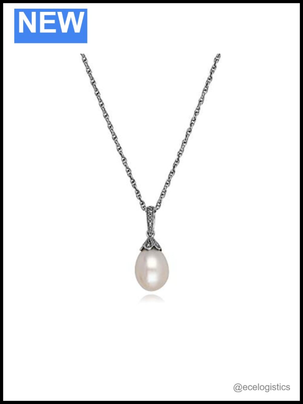 Sterling Silver Freshwater Pearl & Marcasite Classic Necklace